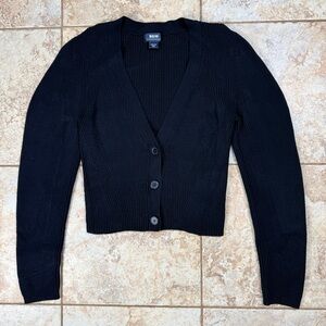 Maeve by Anthropologie Black Ribbed Button-Up Cropped Women's Sweater